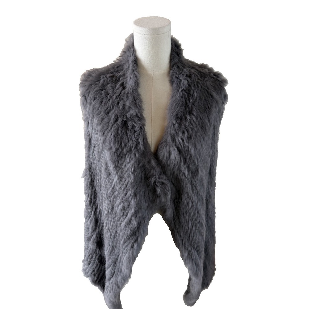 Premise Cashmere Soft‎ Rabbit Fur Women's Gray Wrap Vest Sz Small Darling, Rare!